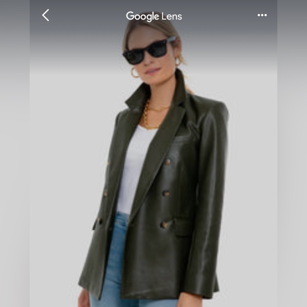 Tuckernuck Dark Green Faux Leather Blazer, Size 4